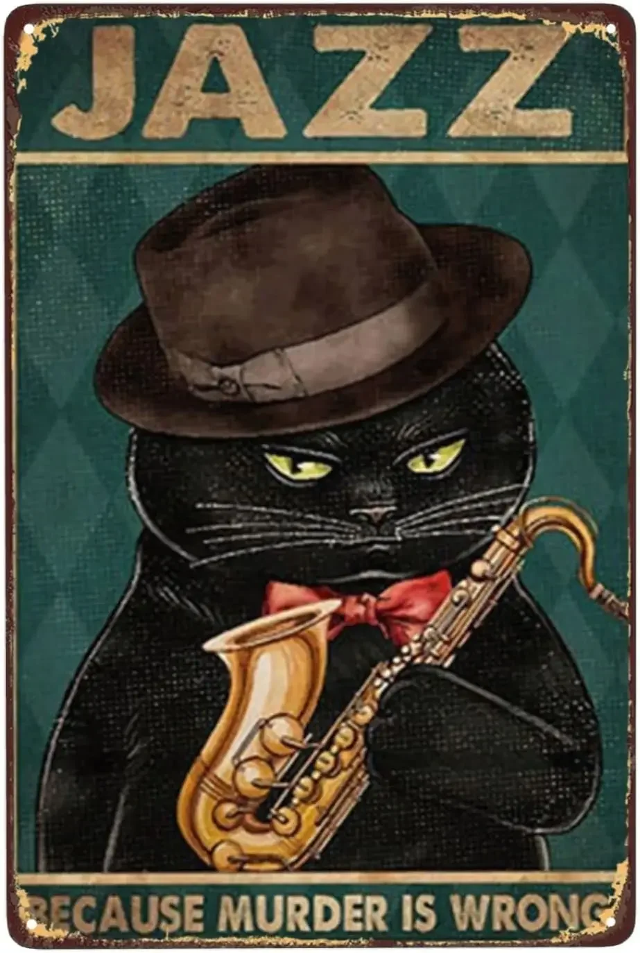 Black Cat Jazz Retro Metal Sign Because Murder Is Wrong Vintage Tin Signs Wall Decor Funny Signs Man Cave Bedroom Pubs