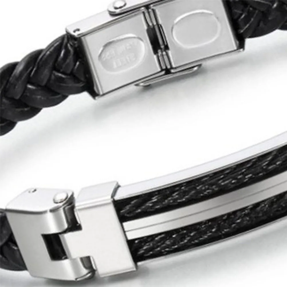 

Men Cross Titanium Steel Bracelet Black Metal Handmade Braided Rope Stylish Daily Fashion Jewelry Gift for Party Birthday
