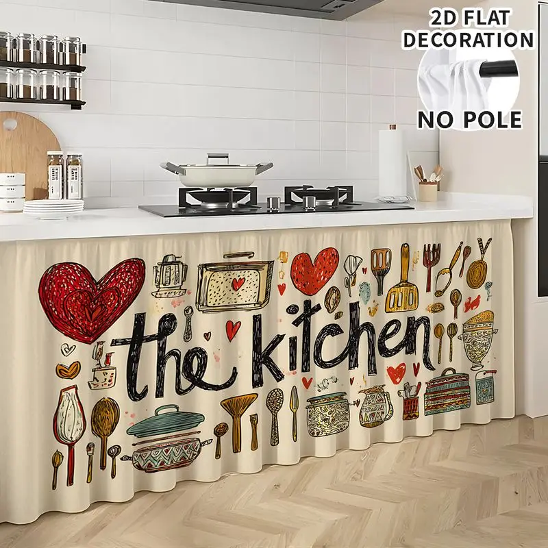VIKAMA Cabinet Curtain Kitchen Print Dresser Curtain for Sink Shelf Home Decor Washable No Pole Easy Install