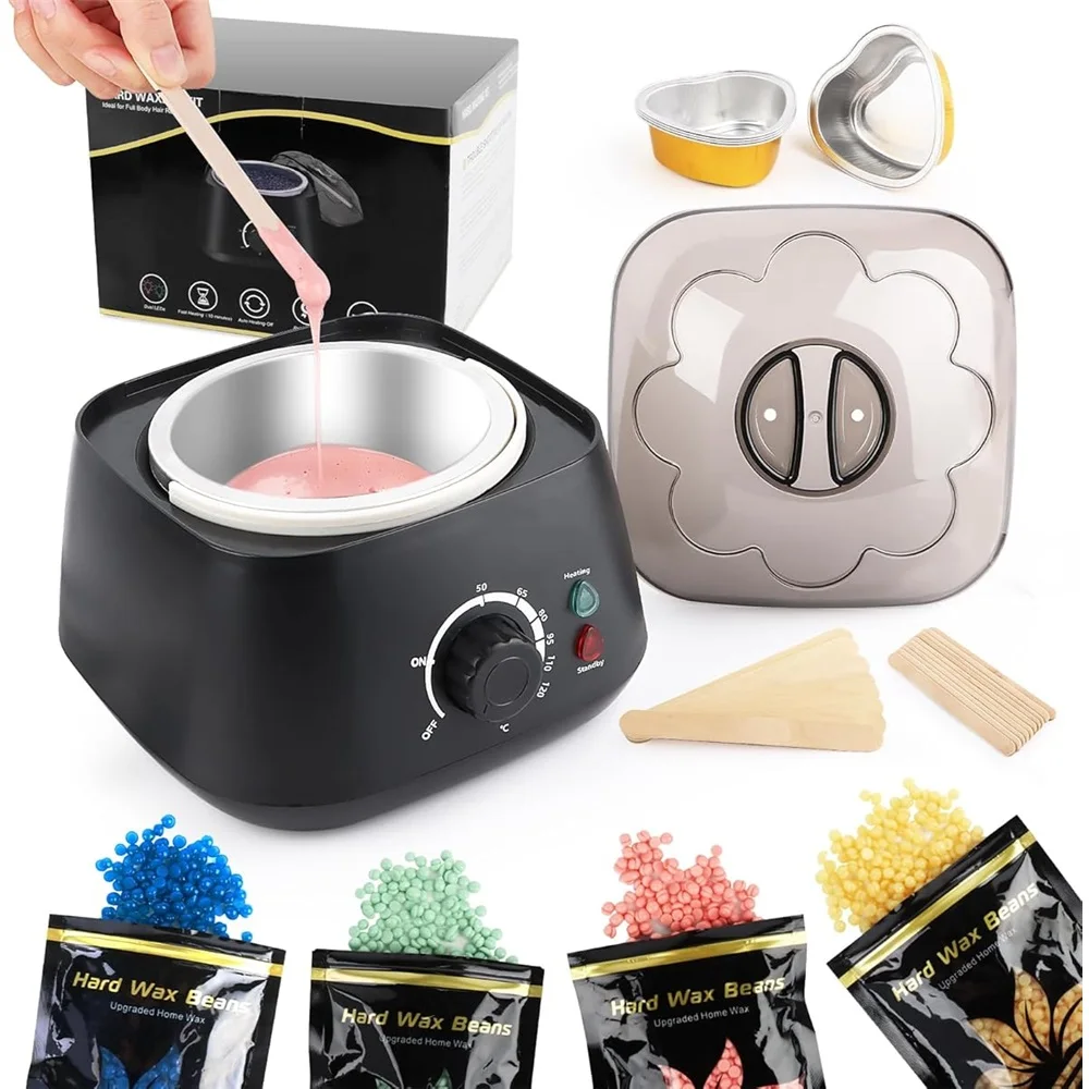 Kit d'épilation, kit de cire pour l'épilation, pot à cire pour l'épilation professionnelle, 4 sachets de perles de cire et 20 bâtonnets applicateurs, machine à cire pour l'épilation du corps entier à domicile
