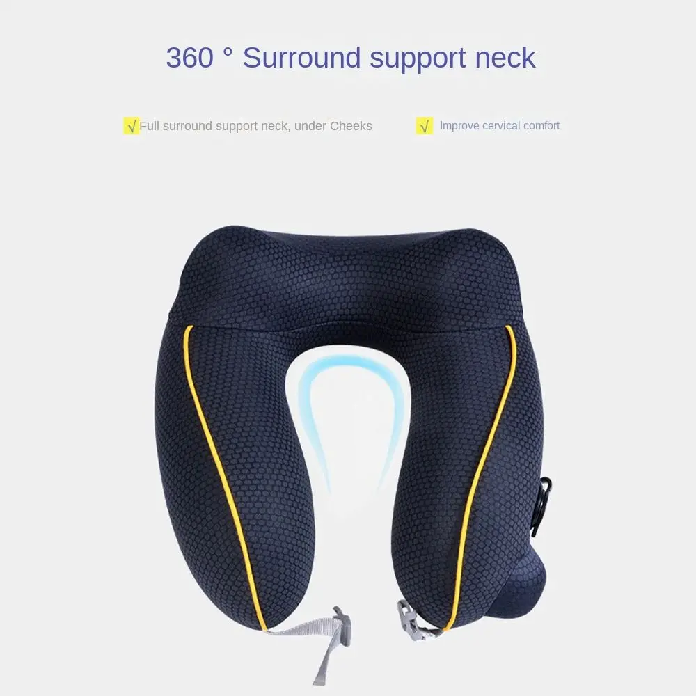 New U-shaped Travel Neck Pillow Neck Support Cushion Elastic Fabric Inflatable Pillow Press Type Foldable Airplane Pillow