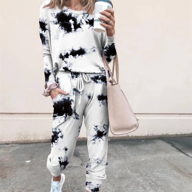

Women's Sportswear Set Long Sve Printed Casual Autumn Winter Outfit Two-Piece Polyester round Ne Overhead Sle