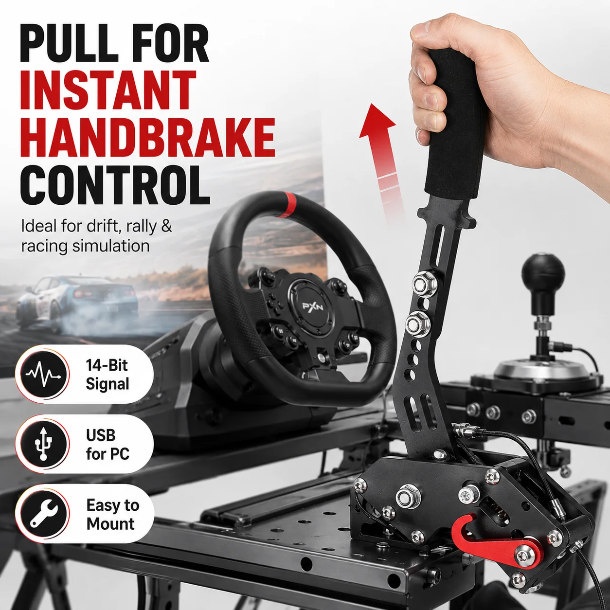 

14Bit USB Handbrake for PC Racing Simulator Games Logitech G25 G27 G29 Thrustmaster T300 T500 Fanatec OSW LFS Dirt Rally