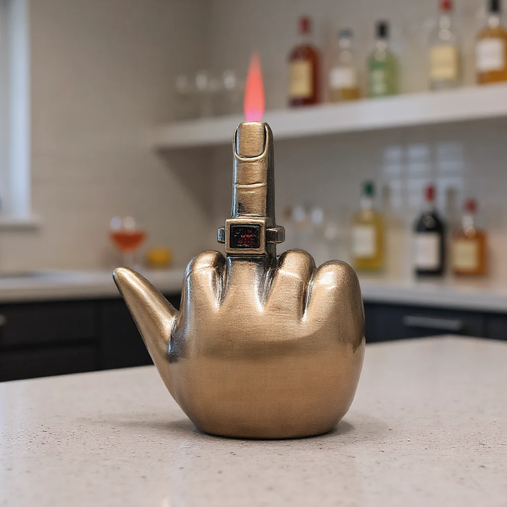 

New Middle Finger Torch Lighter with Fuk You Voice Windproof Jet Flame Lighters Smoking Accessories Refillable Butane Lighter