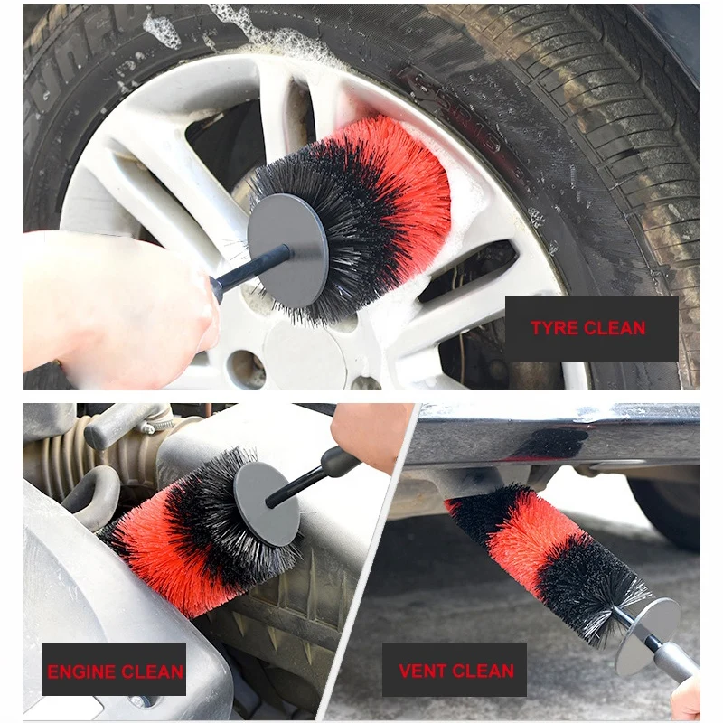 Multifunction Wheel Wash Brush Car Truck Motor Engine Grille Wheel Wash Brush Tire Rim Cleaning Tool 17Inch Long Easy Reach