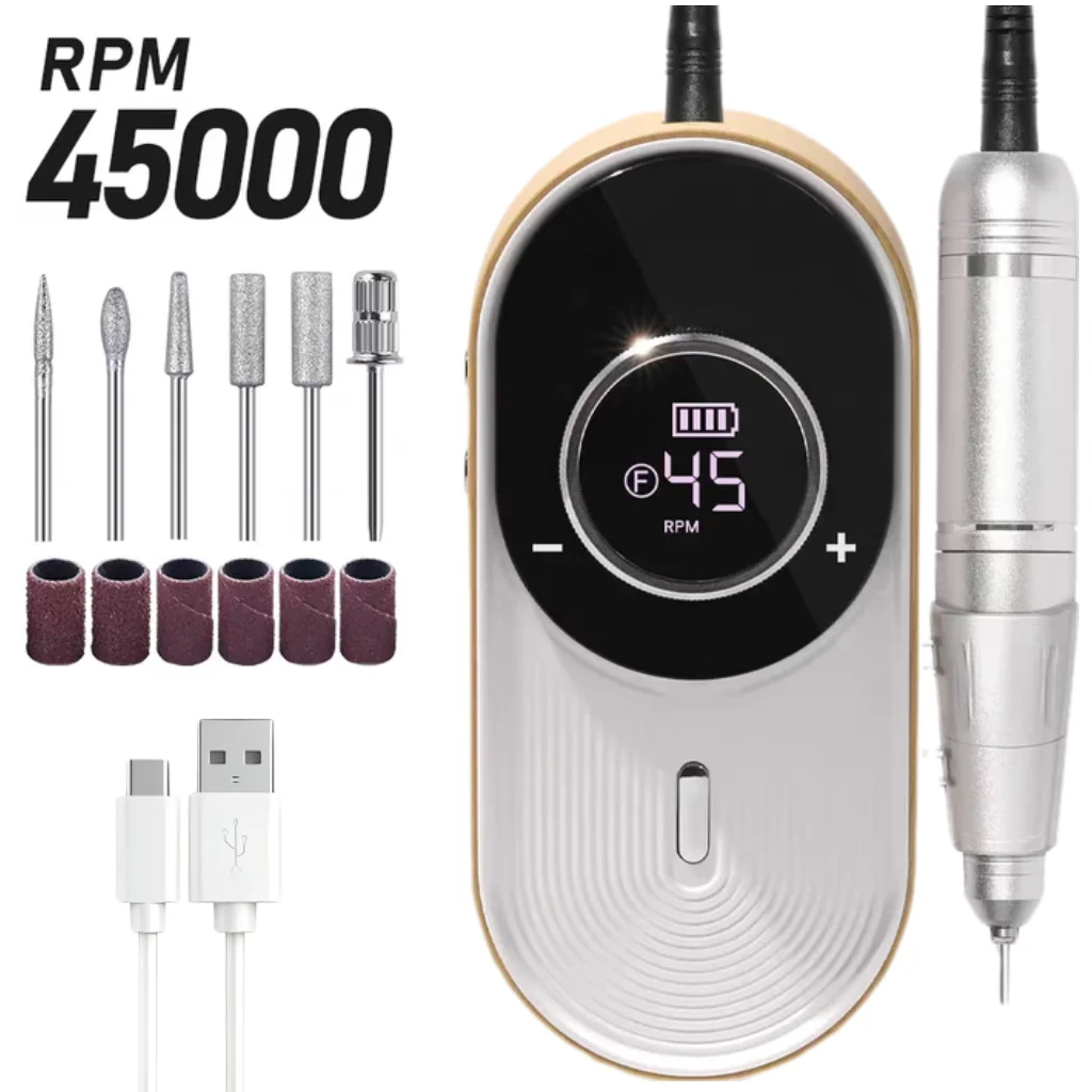 45000rpm profissional elétrica máquina de broca do prego brocas recarregável baixo ruído lixadeira arquivo para manicure salão ferramenta