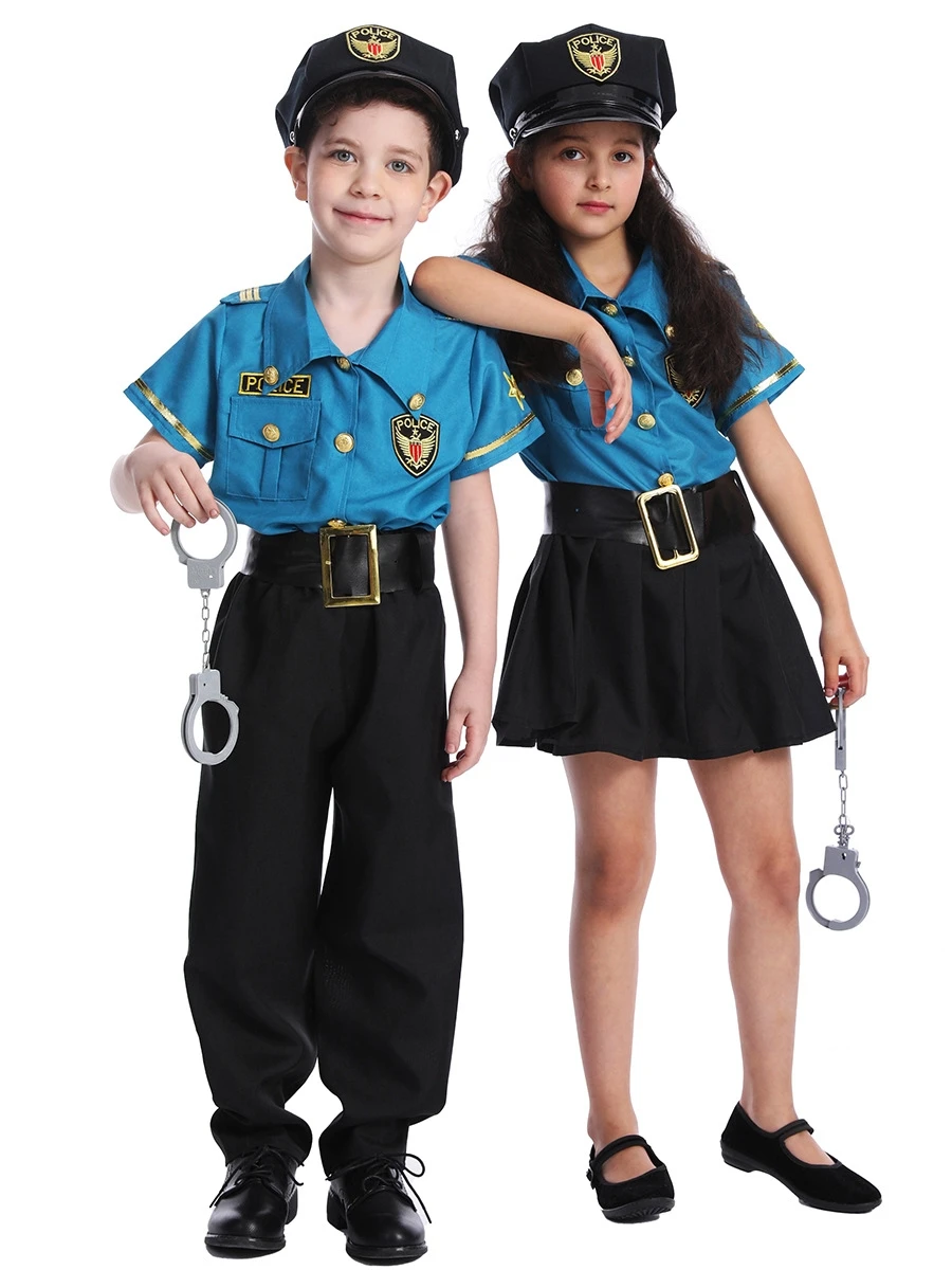 

Children's Policeman Costumes Halloween Police Cop Cosplay Police Uniform Clothing Set Fighting Stage Military Training Attire