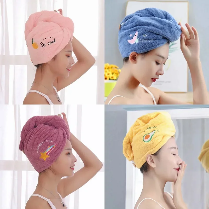 Magic Microfiber Shower Cap Embroidery Towel Bath Hats Dry Hair Cap Quick Drying Soft for Lady Turban Head Bath Towel  Towels