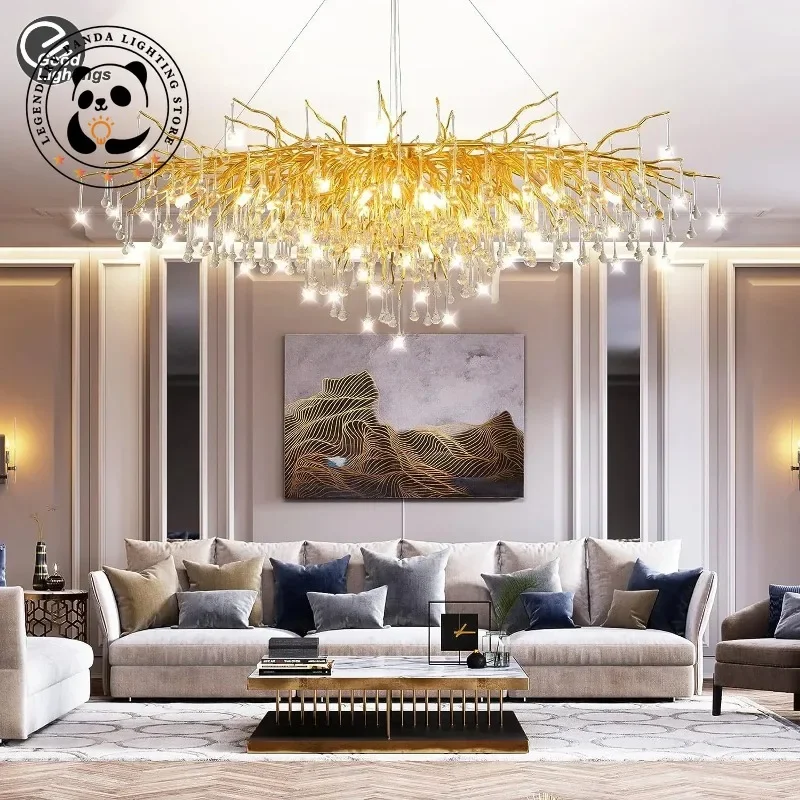 Contemporary Creative Ceiling Chandeliers Branch Teardrop Crystal Hanging Lamps Light Luxury Foyer Dining Room Hotel Lobby Villa