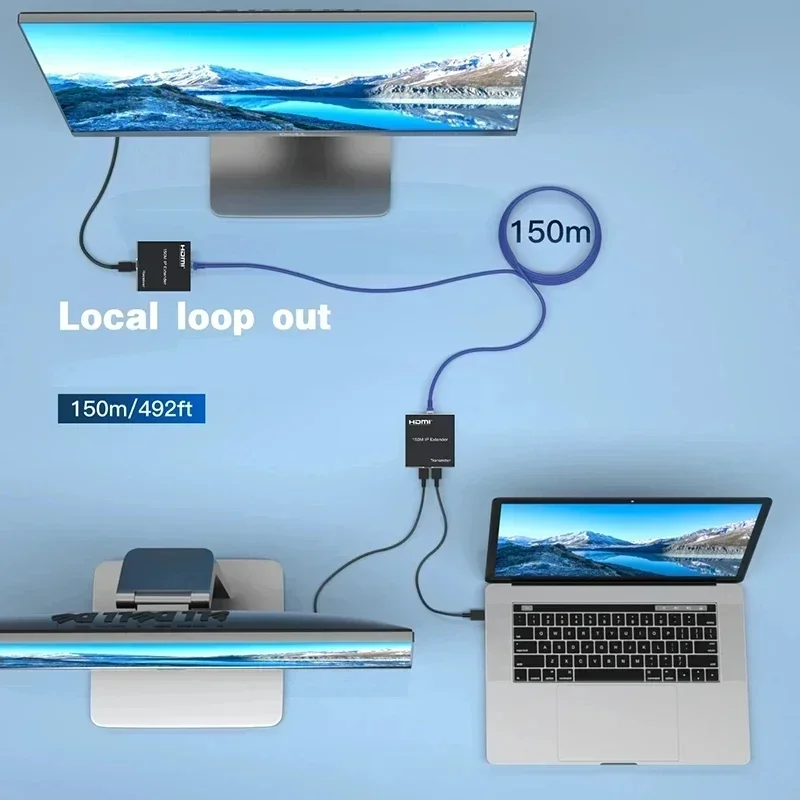 150M HDMI IP Extender Over Rj45 Cat5e Cat6 Cable 1080P HDMI Ethernet Extender Network Transmitter and Receiver Video Converter