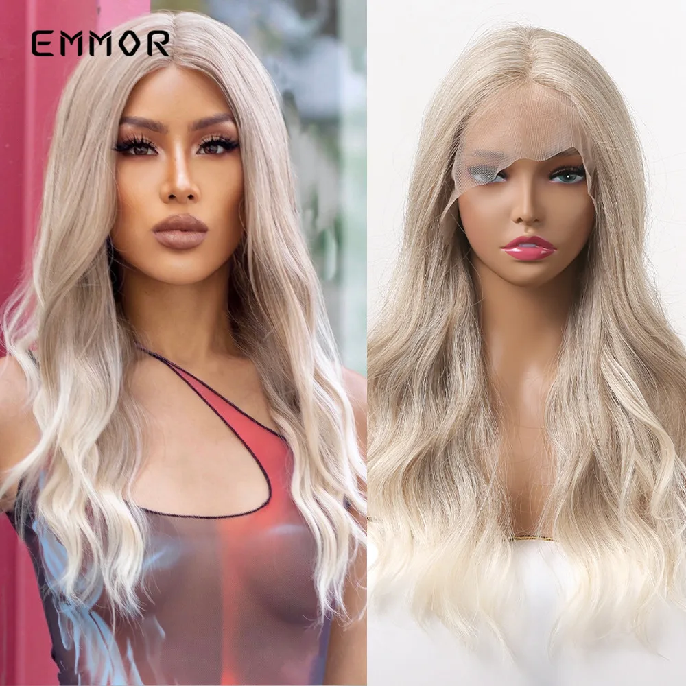 

Emmor Synthetic T-part Lace Long Wigs Part Wavy Root Ombre Brown to Blonde Wig for Women Nature Heat Resistant Hair Daily Wig