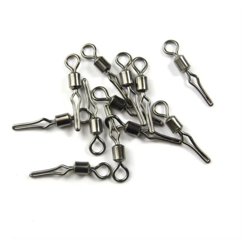 100 pièces/sac 2 # -10 #   Pivot de pêche avec Clip de ligne latérale, pivotant en cuivre, accessoires de pêche à pression roulante