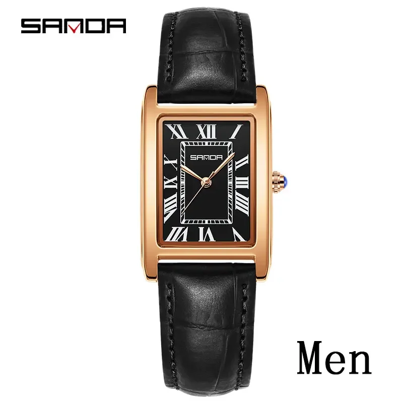 SANDA Luxe Tank Paar Horloge Slijtvaste Lederen Band Vierkante Wijzerplaat Waterdichte Sport Casual Vrouwen Mannen Quartz Horloges Reloj - afbeelding 1