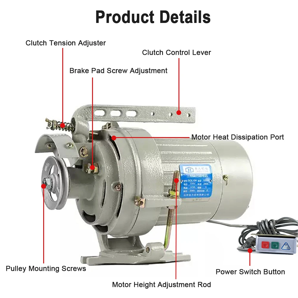 ماكينة خياطة 220 فولت/380 فولت محرك القابض ماكينة خياطة السيارات المسطحة مخرطة صناعية محرك عالي الطاقة محرك موفر للطاقة 3 مراحل #6