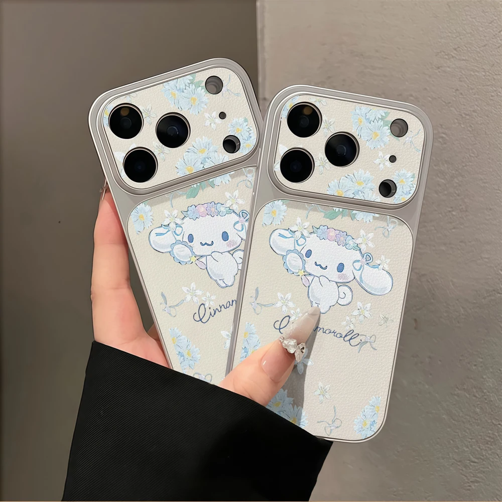 Funda de Cuero Kawaii Cinnamoroll para iPhone 17 ProMax 16 15 14 13 12 11 Pro Max X Xs XR 7 8 Plus SE, Antigolpes, Protectora y Suave