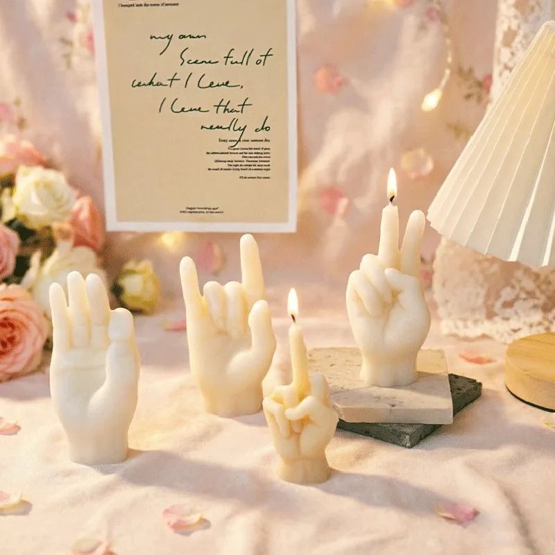 4 Styles Gesture Candle Silicone Mold Gesture Finger Candle Mold DIY Handmade Aromatherapy Gypsum Soap Epoxy Resin Making Mould