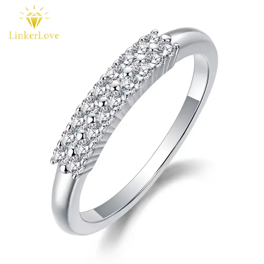 

LinkerLove S925 Sterling Silver White Gold Plated Moissanite Ring Half Eternity Diamond Wedding Band for Women Anniversary Gift