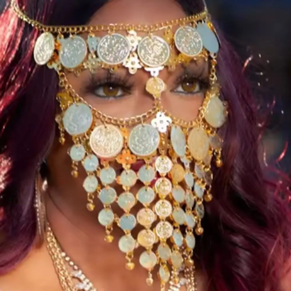 เหรียญ Bell พู่ Masquerade หน้ากาก Veil สไตล์โบฮีเมียนหรูหราจี้ Face Chains แฟชั่น Retro ผู้หญิงเครื่องประดับหน้ากาก