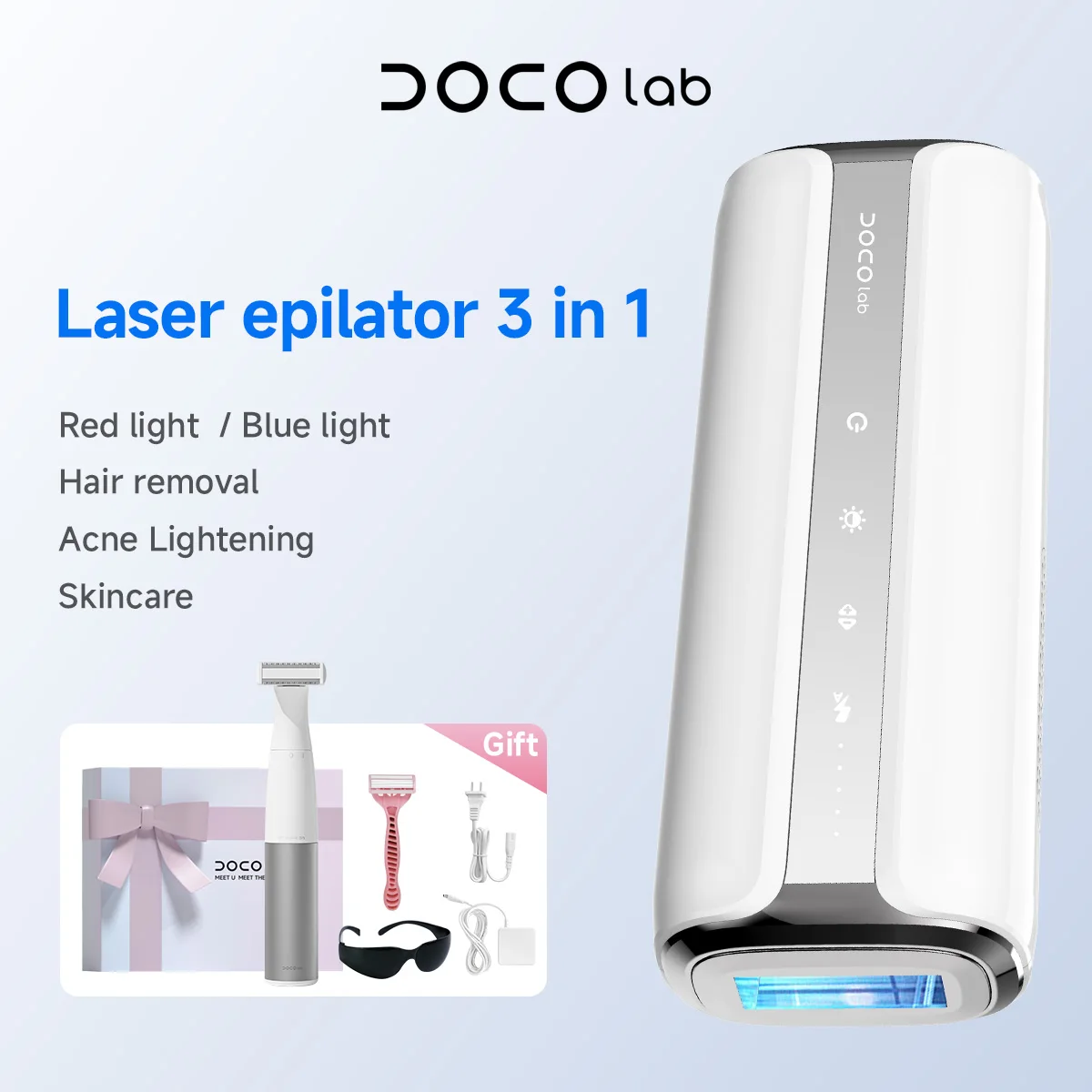 

DOCO Laser IPL Epilator Hair Removal 17.6 J High Energy Penetration Ice Cool Painless Red Blue Light Skincare home-appliance