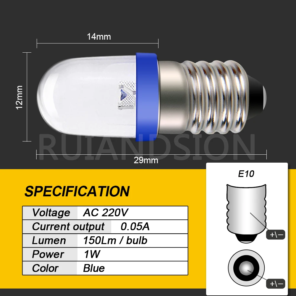 RUIANDSION E10 AC 220V Blue LED Bulb Warning Lights Mechanical Indicator Decorative Mini Work Lamps Outdoor lamp