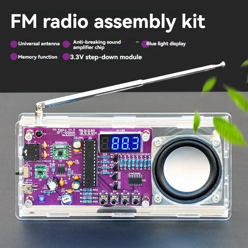 DIY FM Radio Electronic Radio Adjustable Frequency 87.5-108Mhz With Sspeaker Digital Display DIY Soldering Project