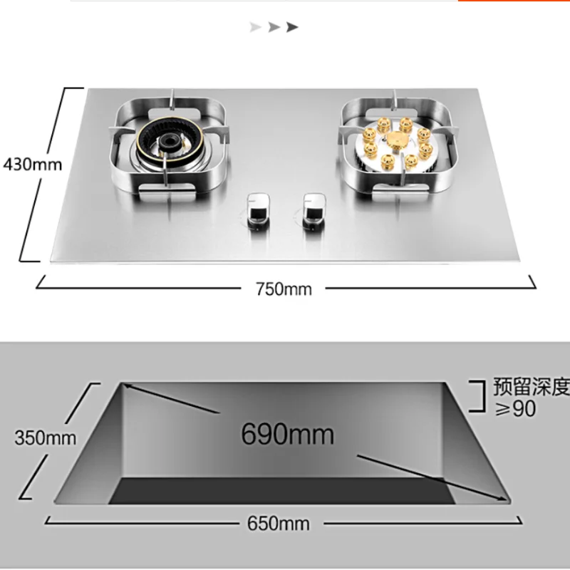 Fornello a Gas a doppia stufa in acciaio inossidabile Extra spesso fornello a Gas liquefatto a doppio scopo incorporato e fornello a Gas naturale