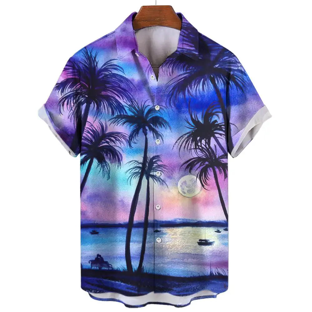 Men\'s Hawaiian Shirts 3D Print Coconut Palm Graphics Fashion Button Short Sleeve Lapel Streetwear Hawaiian shirts for men Summer