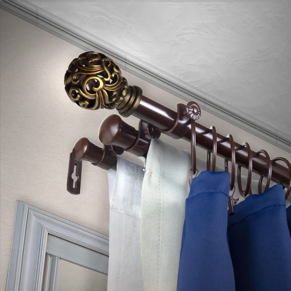 قضيب ستارة ثلاثي على الطراز الباروكي، قابل للتعديل من 66 إلى 120 بوصة، لمسة نهائية من النيكل الساتان #5