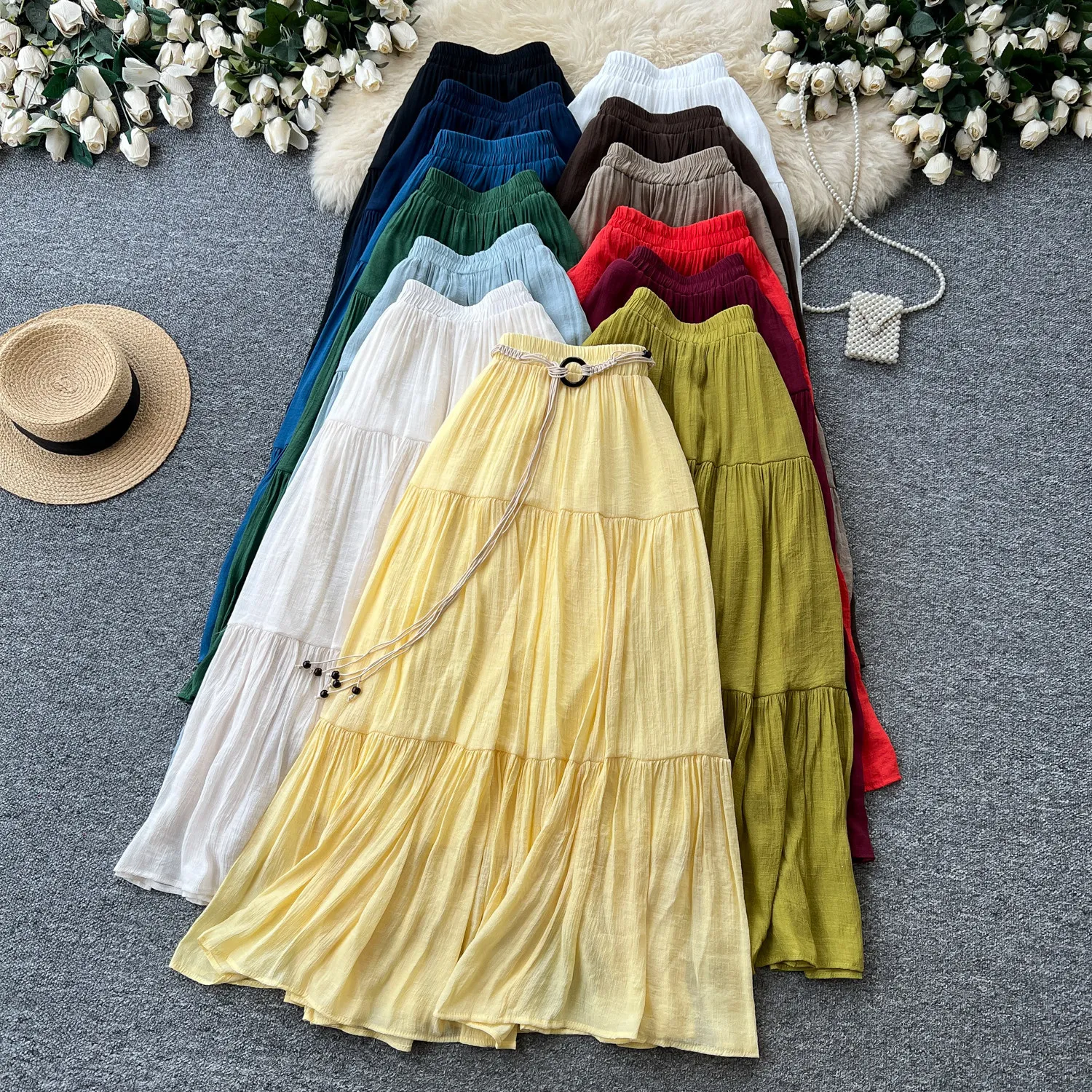 Skirts Women Mid Length Skirt A Line Elastic Waist Slim Fit Casual High Waist Elegant Splice Y2k Streetwear Work 2026 Summer