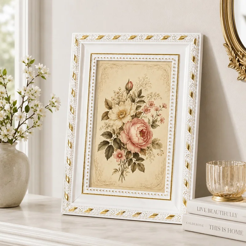 Vintage Embossed PS Photo Frame European Retro Picture Frame Tabletop Wall Mount 6‑10 Inch A4 A3 Home Art Decor
