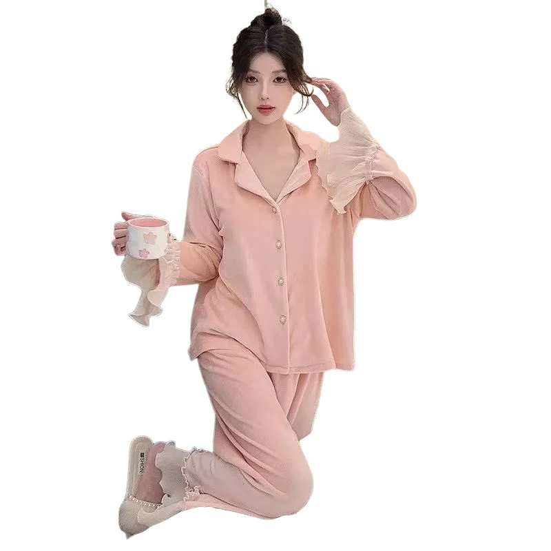 

Женская одежда, осенние и зимние пижамы, домашний комплект, брюки с длинными рукавами, милый удобный теплый комплект из двух предметов