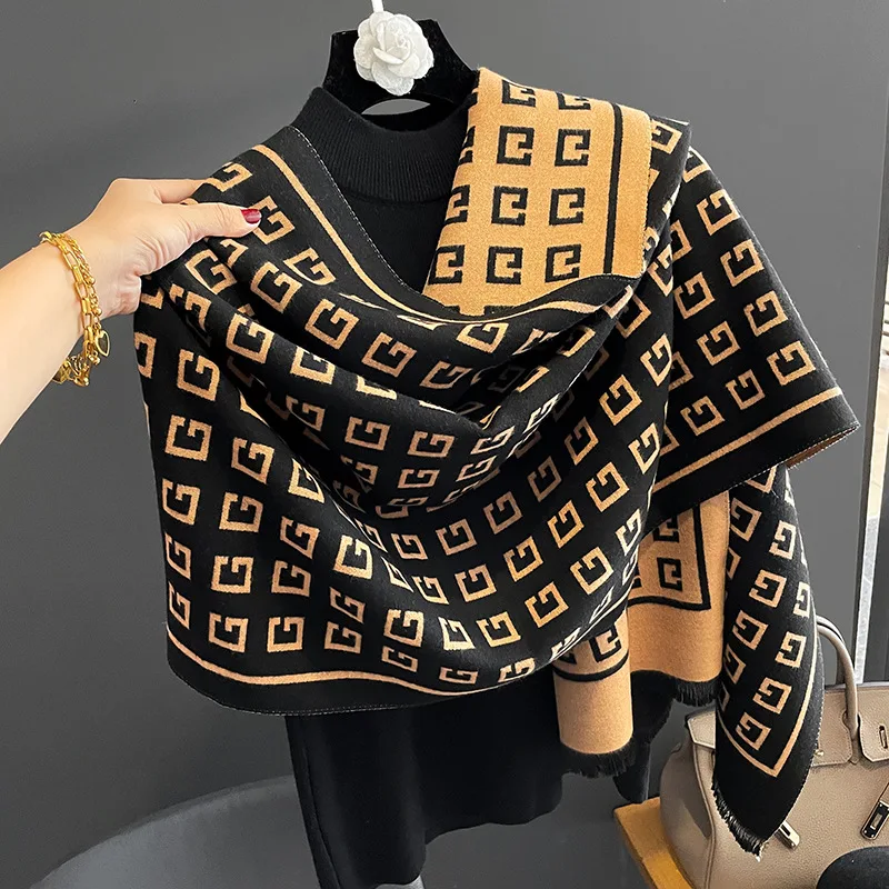 

Thick Warm Winter Scarf Design Print Women Cashmere Pashmina Shawl Lady Wrap Tassel Scarves Knitted Men Foulard Blanket