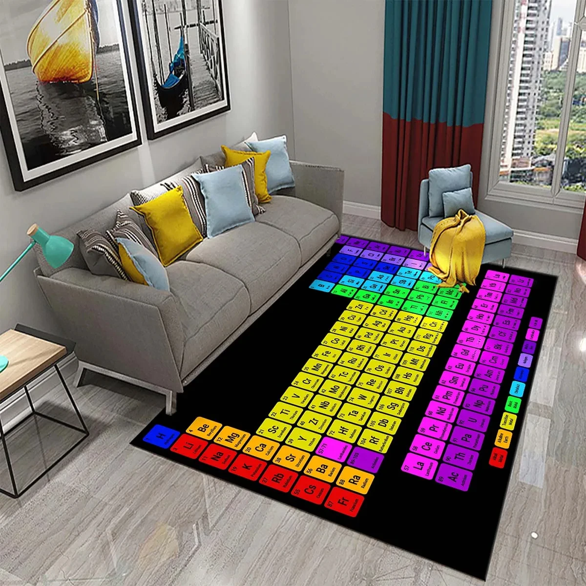 

3D Periodic Table of Elements Carpet for Living Room Students Bedroom Area Rug Non-slip Floor Rug Mat Educational Mat Home Decor