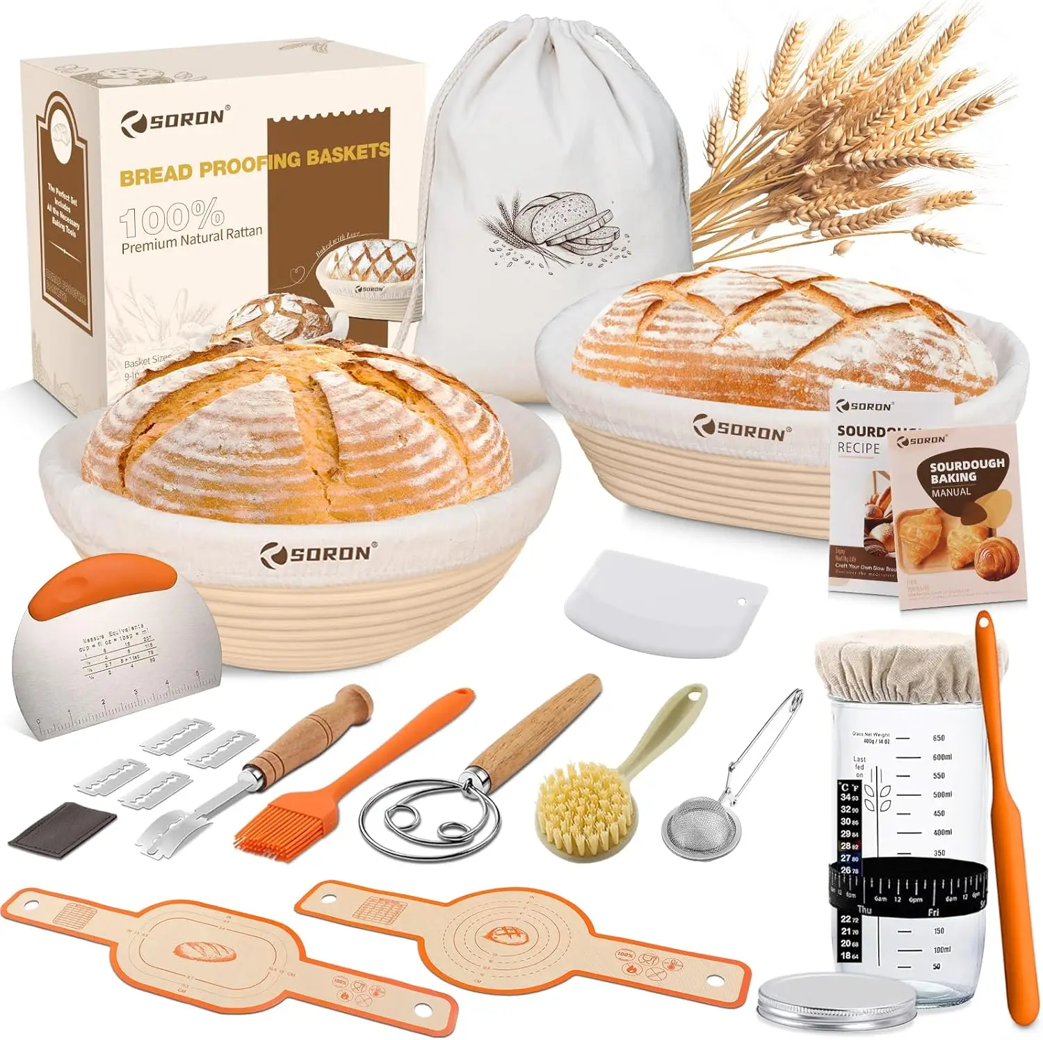 

Sourdough Starter Kit with Banneton Basket, Glass Jar, Baking Tools for Homemade Bread Making