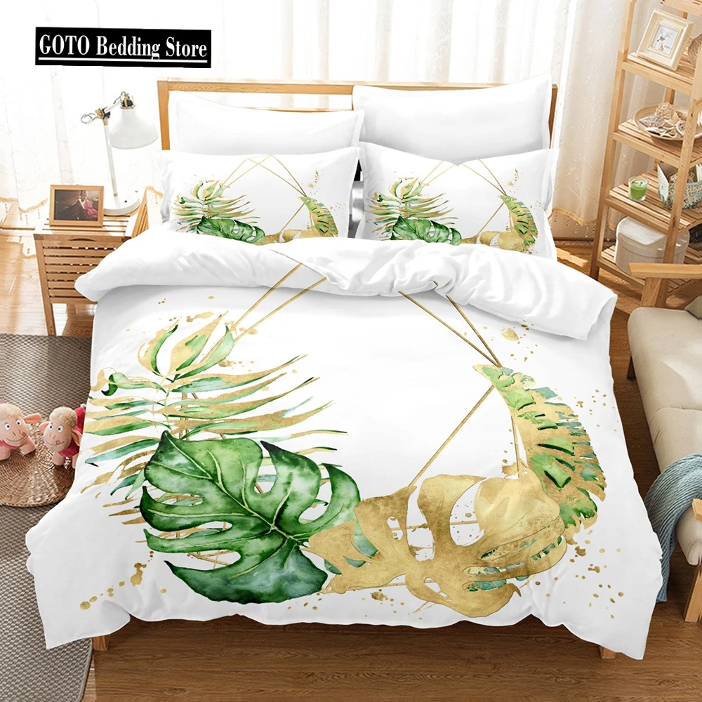 

High-quality Bedding Set Green Leaves Rainforest Duvet Cover Set Pillowcases Beddings Home Housse De Couette 220x240 King Queen