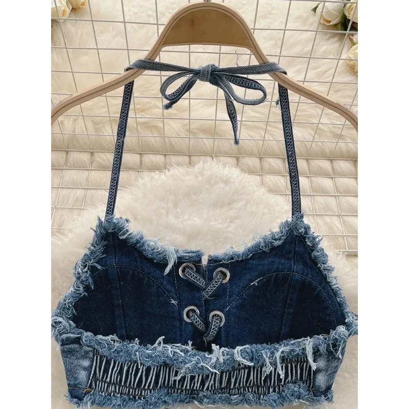 OIINAA Bathing Suit Women Sexy Denim Suits Bikini Set Lace Up Drawstring Beachwear 2025 Solid Summer Vintage Two-pieces Swimwear - Image 5