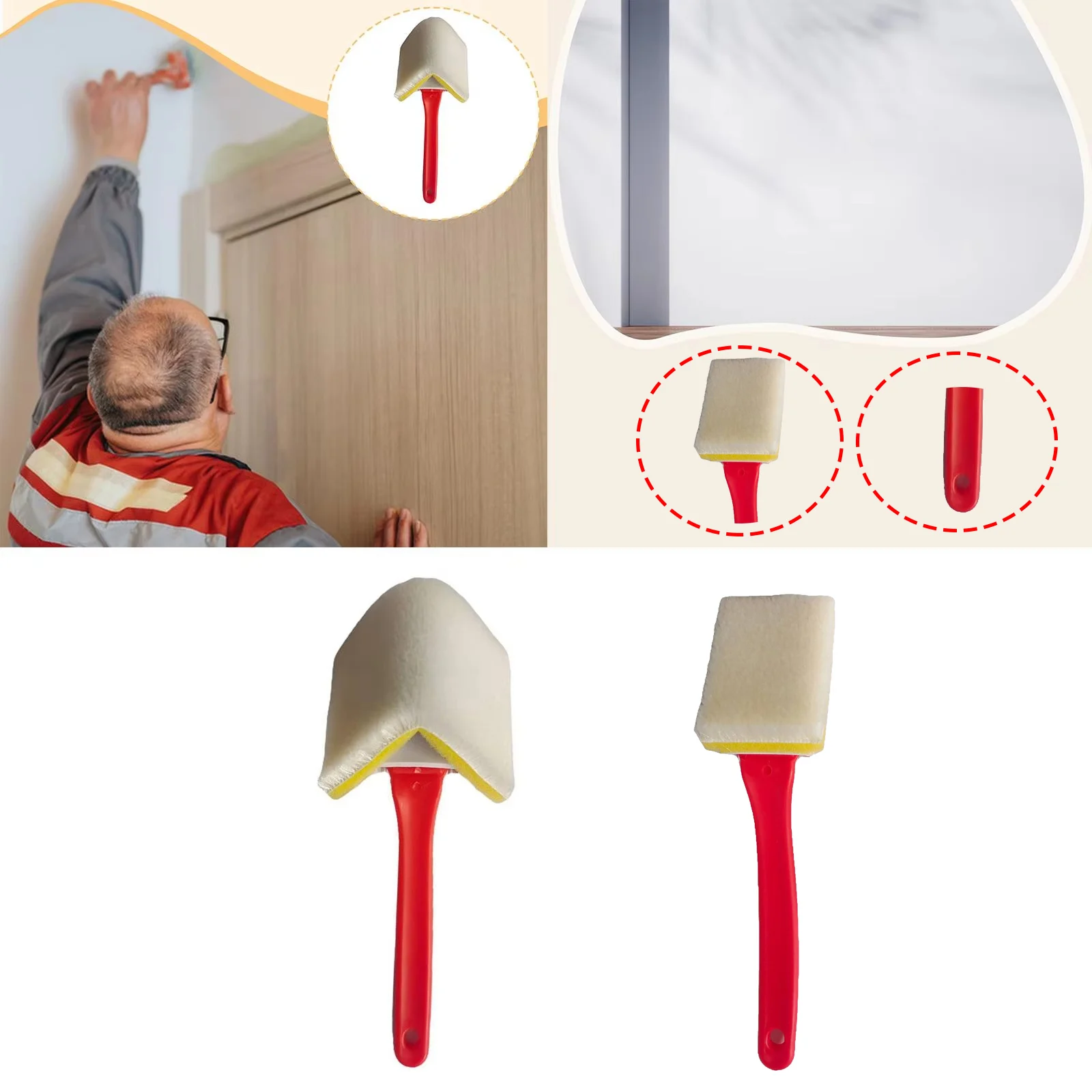 2PCS 1inch Nylon Bristles Corner Paint Brush Sponge Pad PP Handle Paint Brush For Wall Corner Painting DIY Touch-ups Home Decor