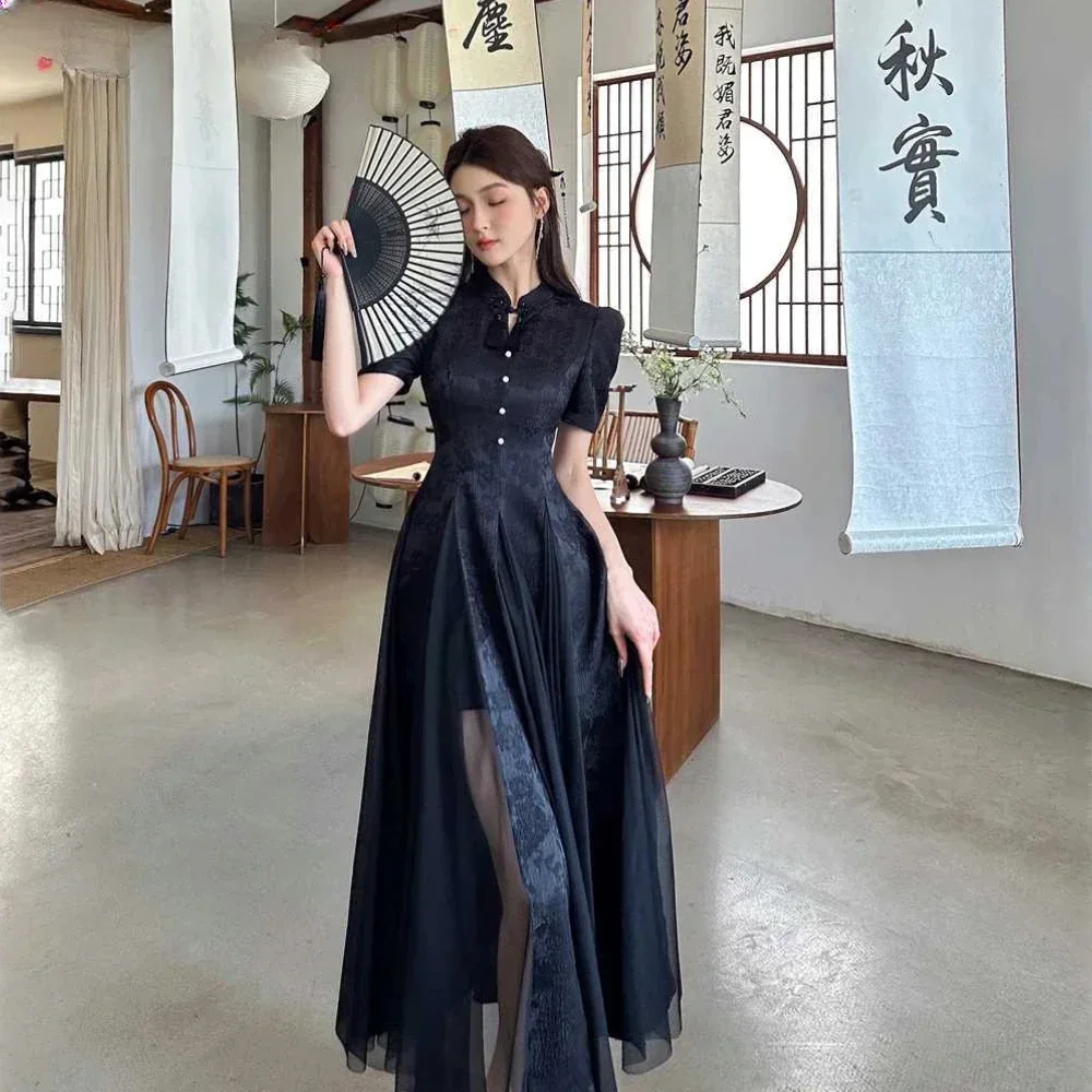 

Women Fashionable New Cheongsam Black Advanced Mysterious Dress Qipao Improvement New Chinese Style Elegant Dress Summer