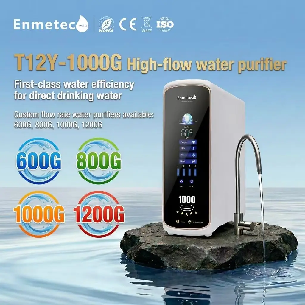 RO Reverse Osmosis Water Purifier T12 1000 600-1200 GPD 4/5 Stage Filtration Auto Clean Filter Life TDS Display for Home Hotel