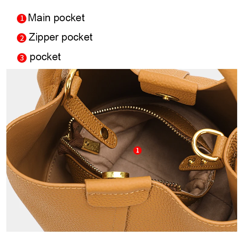 Aidrani Leather Handbag Women's 2026 New Style Multi-purpose Shoulder Crossbody Bag High-end Bucket Bag Mom Bag