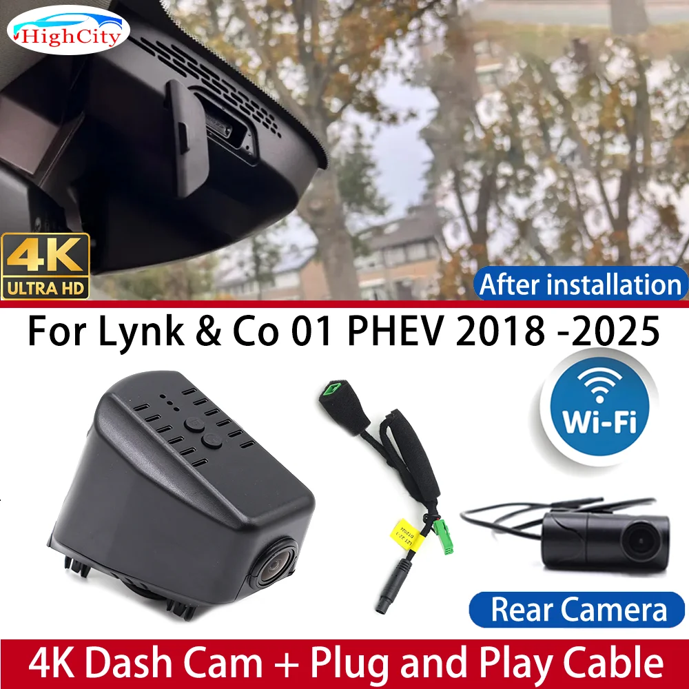 린크앤코 01 PHEV 2018-2025 모델용 전방 및 후방 와이파이 4K UHD DVR 대시캠, 야간 24시간 주차 기능 지원