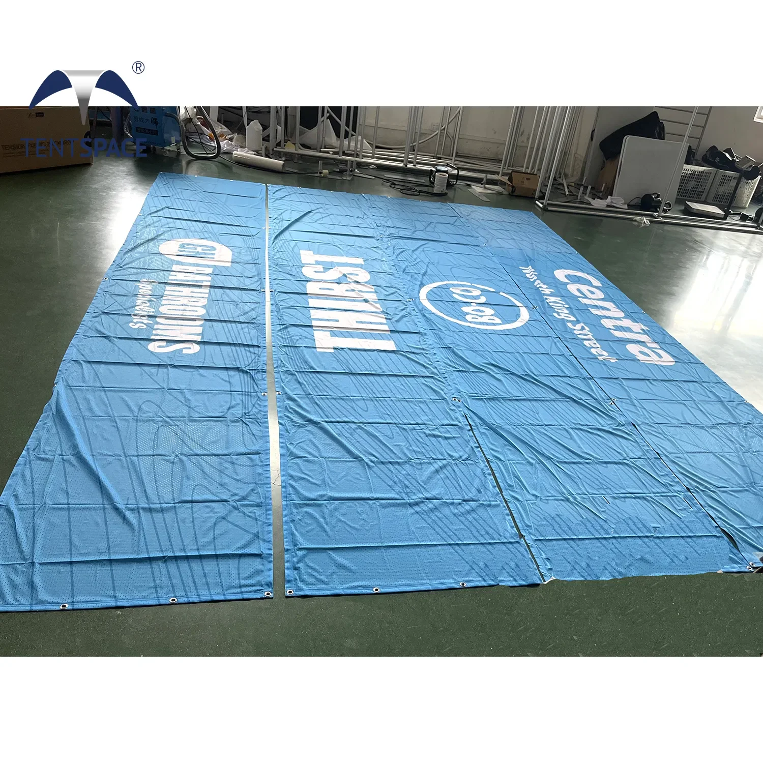 Sport Event Advertising Barrier Mesh Banner with Signs Marathon Running Racing Display Fabric Streamer with logo