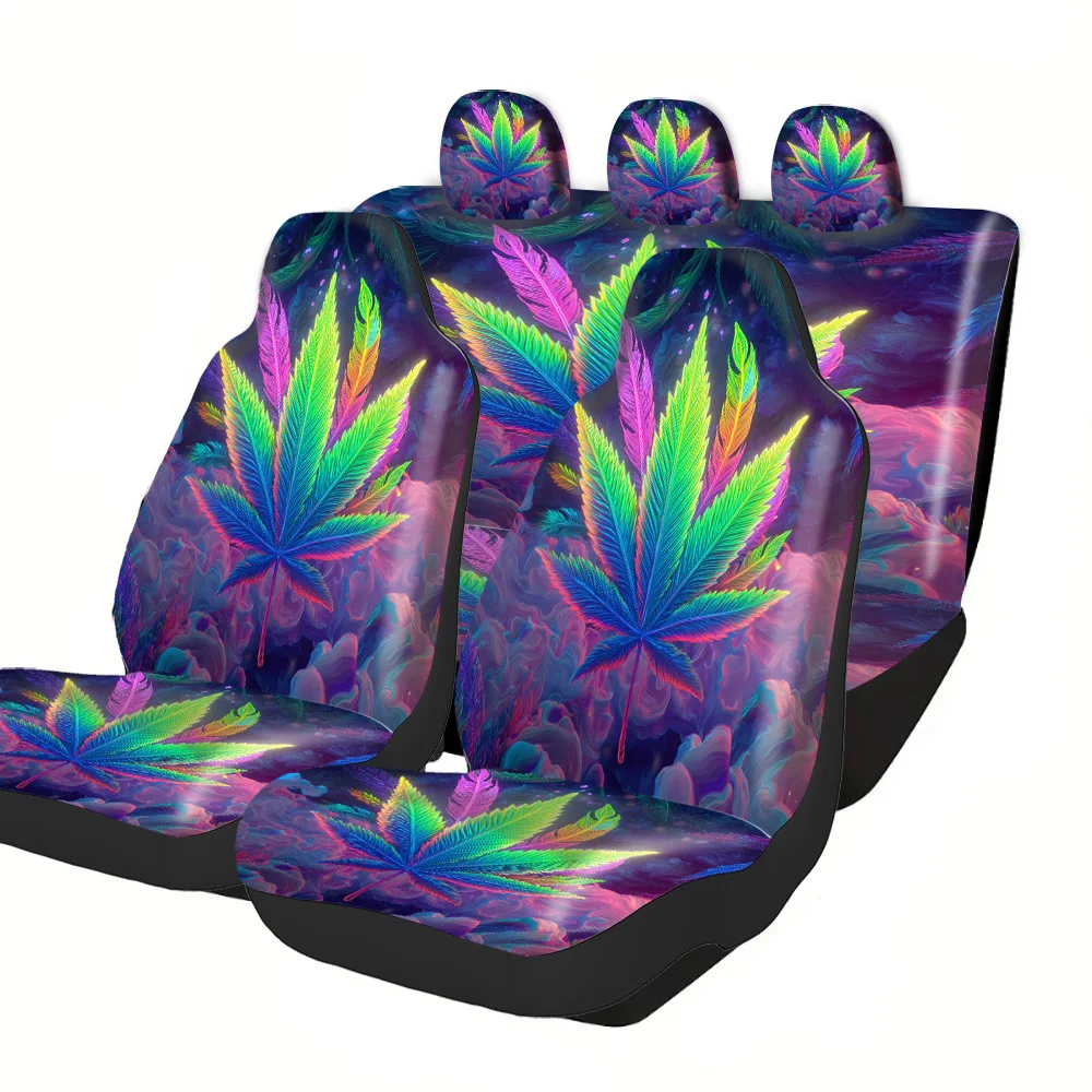 2-5 Seat Set Car Seat Covers, Vibrant Leaf Print On Colorful Background, Premium Universal Polyester For Truck SUV Off-Road Car,