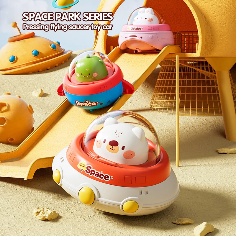 Cartoon Inertia Cars Toys for Kids Pull Back Cars Plastic Model Press Flying Saucer Forward Vehicle Children Birthday Gift