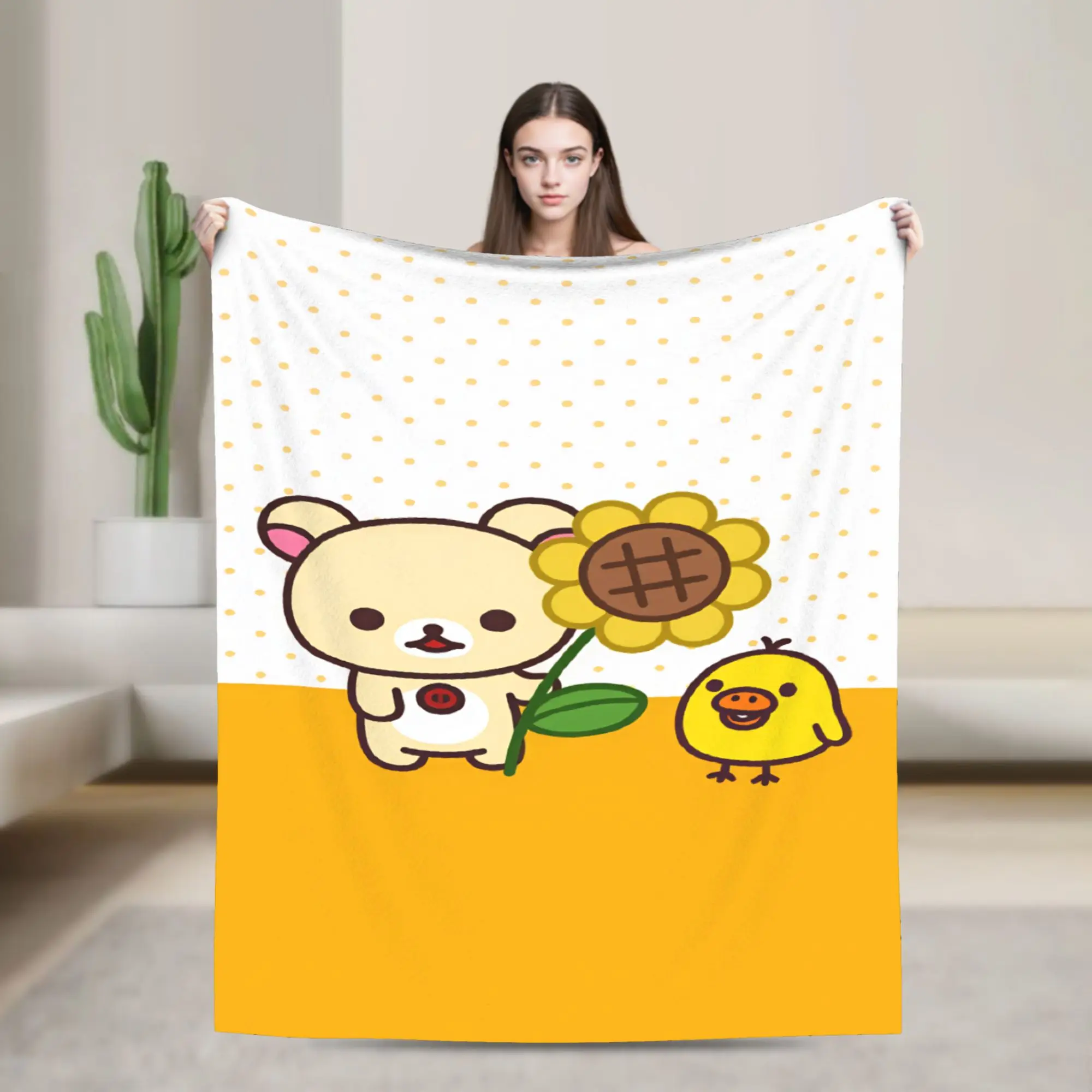 Rilakkuma Flannel Blankets Autumn  Warm Throw Blanket for Kids Home Decor Fluffy Bedspread Sofa Bed Cover