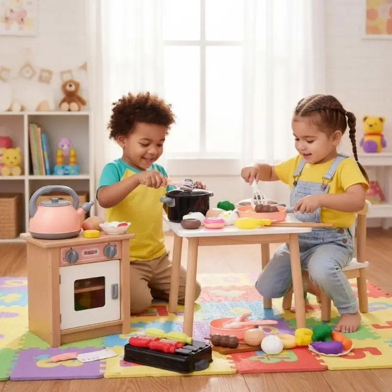 Conjunto cozinha infantil com surpresa, brinquedo vegetal, jogo educacional, bordas arredondadas e seguras, plástico f19f