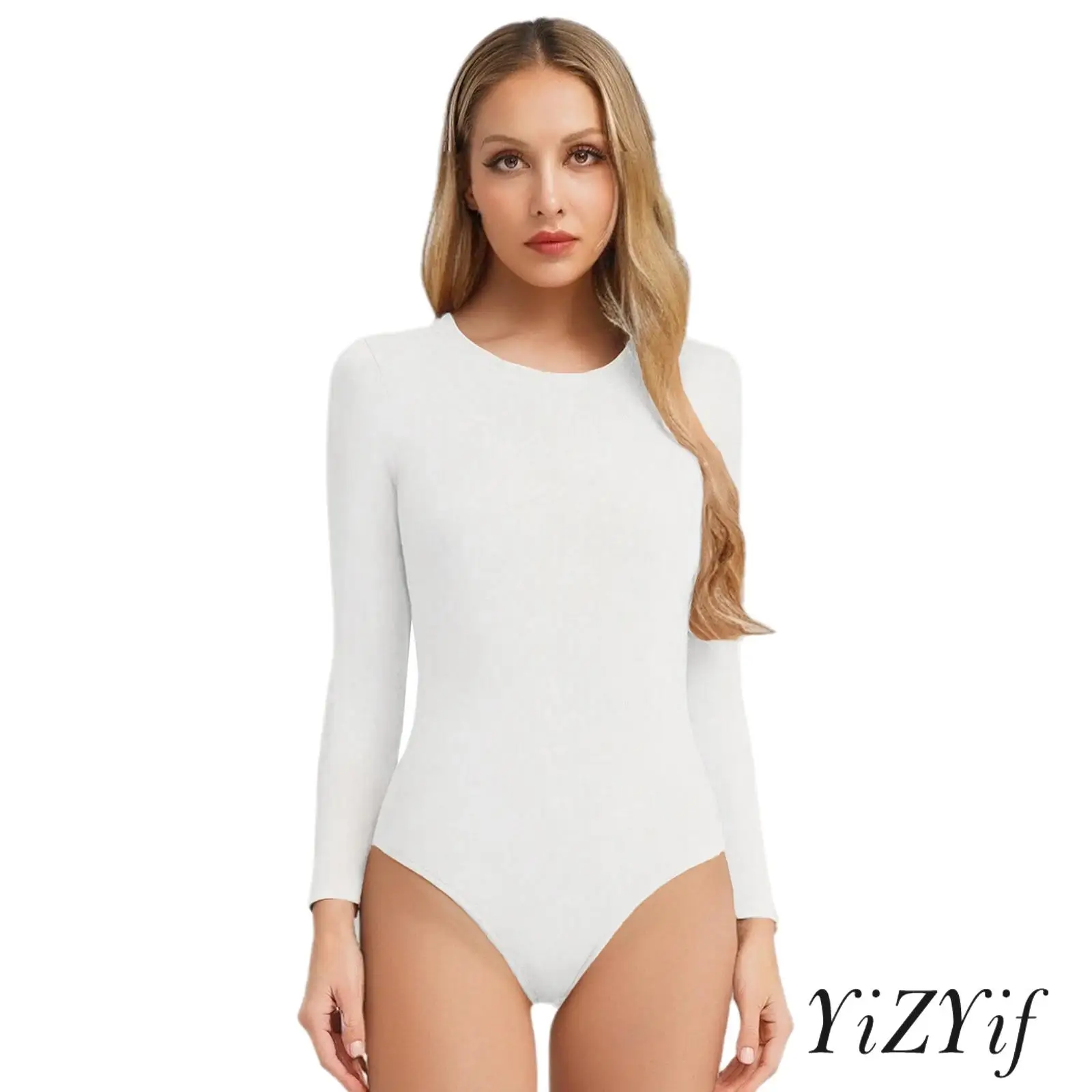 

Women Long Sleeve Solid Color Ballet Dance Leotard for Gymnastics Figure Skating Acrobatics Competition Stage Performance Wear