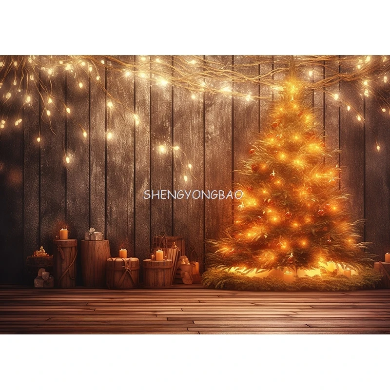 SHENGYONGBAO Christmas Day Fireplace Photography Backdrops Prop Window Living Room Interior Village House Theme Background DR-03