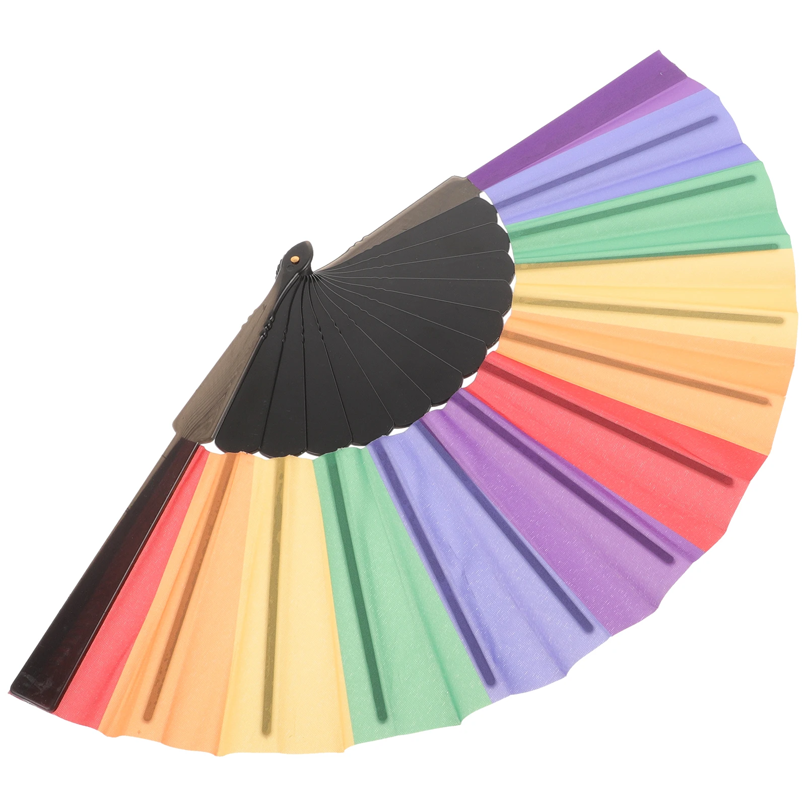 

1pc Rainbow Folding Dance Performance Decorative Fans Wedding Party Cosplay Stage Exquisite Handheld Plastic Cloth Durable Fan