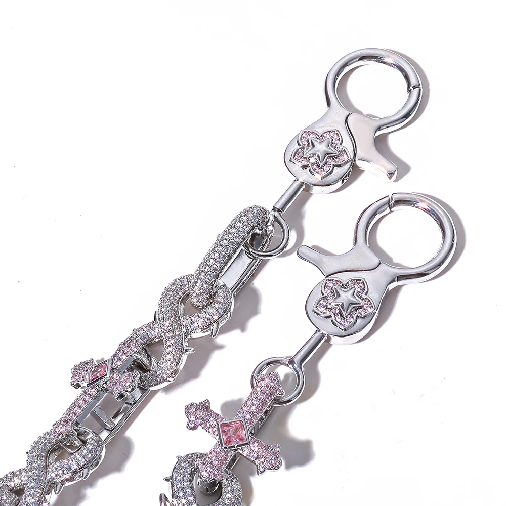 NY Fashion Custom White Gold Plated Infinite Symbol Cross Keychain Bling Iced Out Wallet Pants Belt Chain Hip Hop Jewelry Men